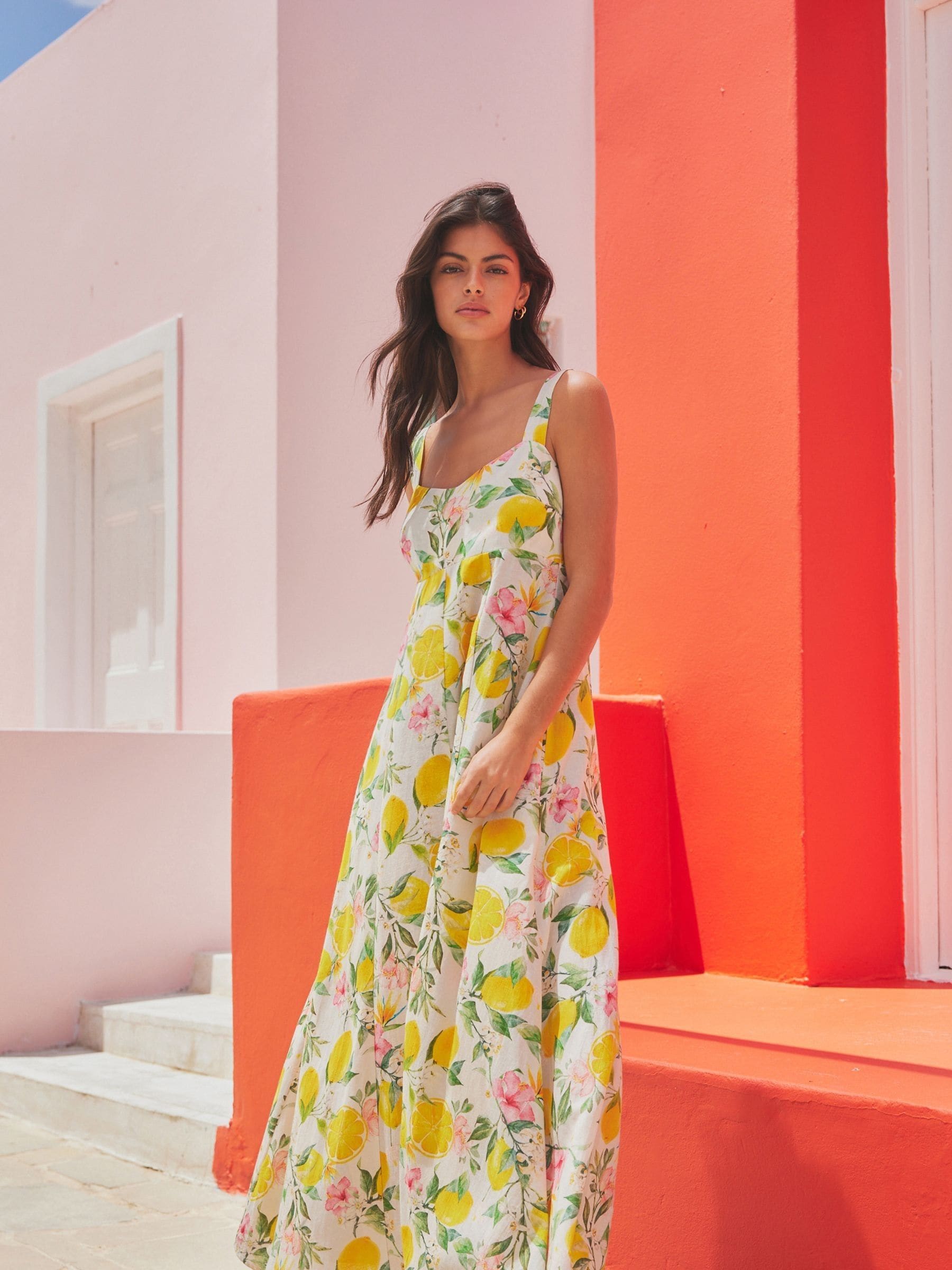 安価 Buy Cream Lemon Print Maxi Summer Dress from Next Luxembourg トップス
