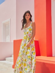 Cream Lemon Print Maxi Summer Dress - Image 1 of 8