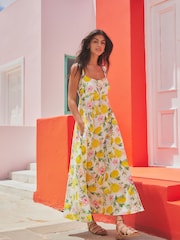 Cream Lemon Print Maxi Summer Dress - Image 2 of 8