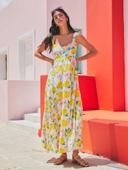 Cream Lemon Print Maxi Summer Dress - Image 3 of 8