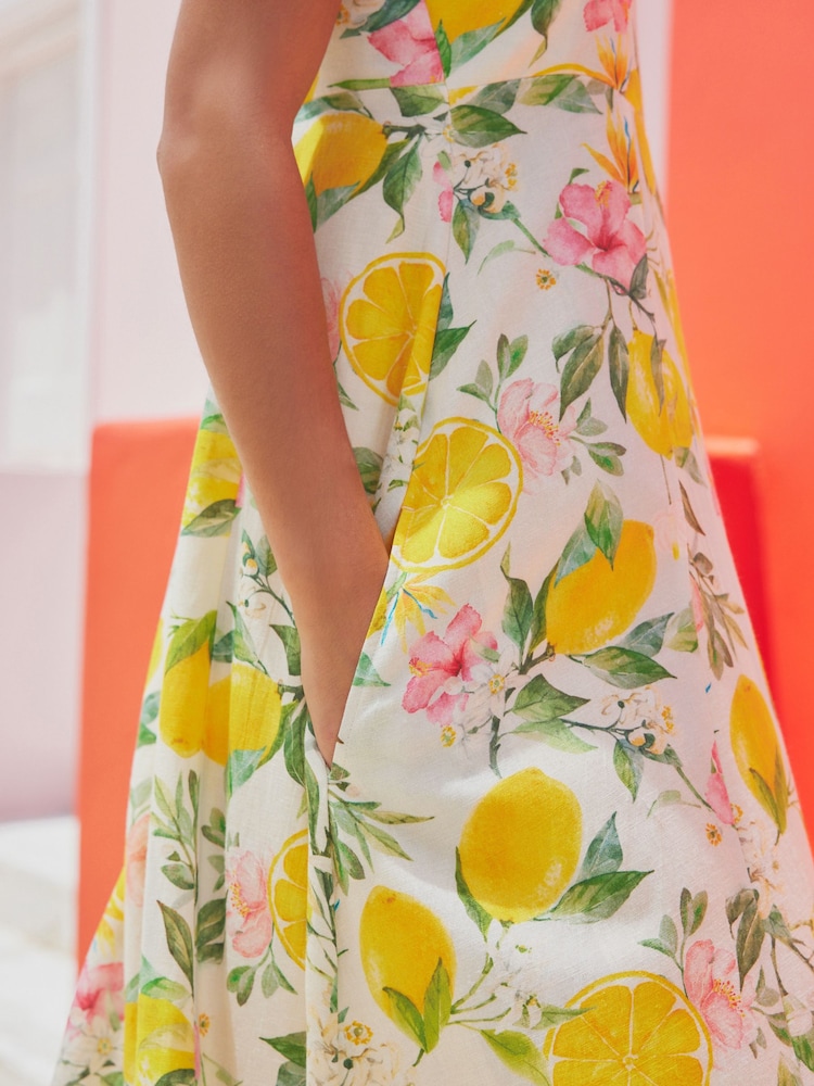 Buy Cream Lemon Print Maxi Summer Dress from Next Lithuania