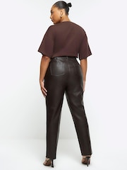 River Island Black Plus Faux Leather Straight Leg Trousers - Image 2 of 6