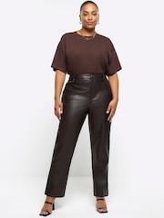 River Island Black Plus Faux Leather Straight Leg Trousers - Image 3 of 6