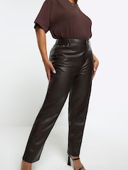 River Island Black Plus Faux Leather Straight Leg Trousers - Image 4 of 6