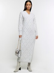 River Island Grey Diamante Jumper Midi Dress - Image 3 of 6