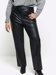 River Island Black Plus Faux Leather Straight Leg Trousers - Image 1 of 6
