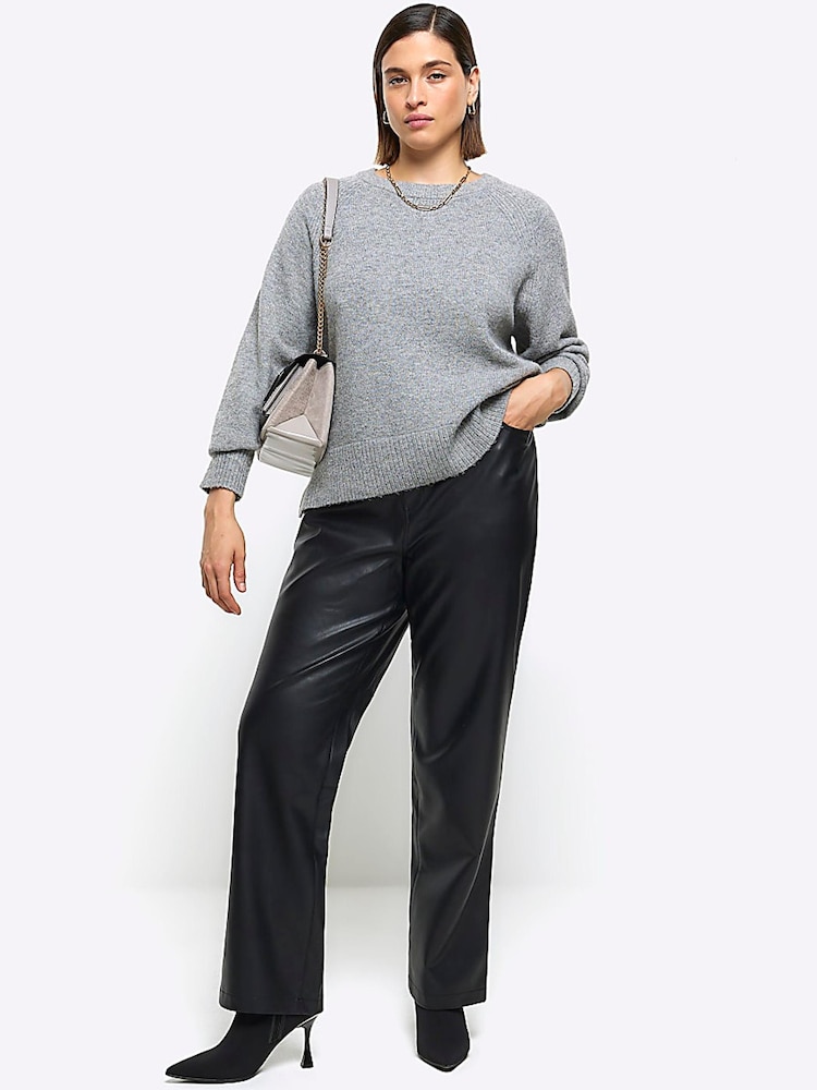 River Island Black Plus Faux Leather Straight Leg Trousers - Image 2 of 6