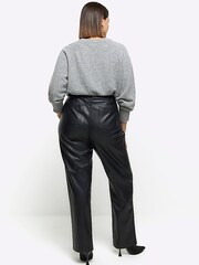 River Island Black Plus Faux Leather Straight Leg Trousers - Image 3 of 6