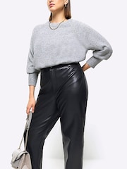 River Island Black Plus Faux Leather Straight Leg Trousers - Image 4 of 6