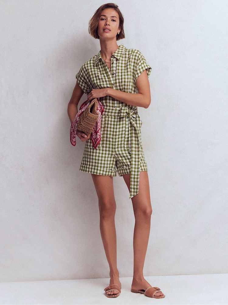 Boden Green Kay Linen Playsuit - Image 1 of 5