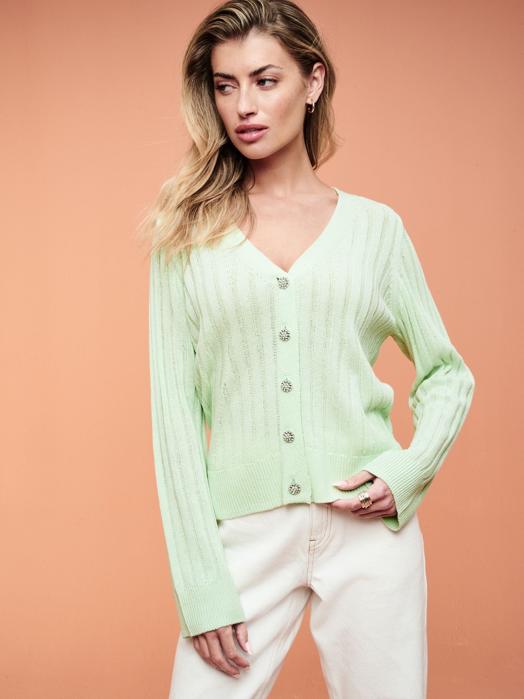 Buy Sage Green Linen Gem Button Cardigan from Next Luxembourg