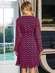 Sosandar Pink & Black Petite Fluted Cuff Fit And Flare Dress - Image 3 of 5