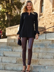 Sosandar Black Keyhole Detail Fluted Cuff Tunic Top - Image 1 of 5