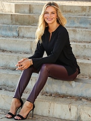 Sosandar Black Keyhole Detail Fluted Cuff Tunic Top - Image 3 of 5