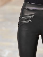 Sosandar Black 1 Petite Leather Look Premium Leggings - Image 3 of 5