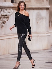 Sosandar Black Petite Sequin Leggings - Image 1 of 5