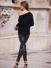 Sosandar Black Petite Sequin Leggings - Image 2 of 5