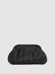 Reiss Black Gia Raffia Clutch Bag - Image 1 of 6