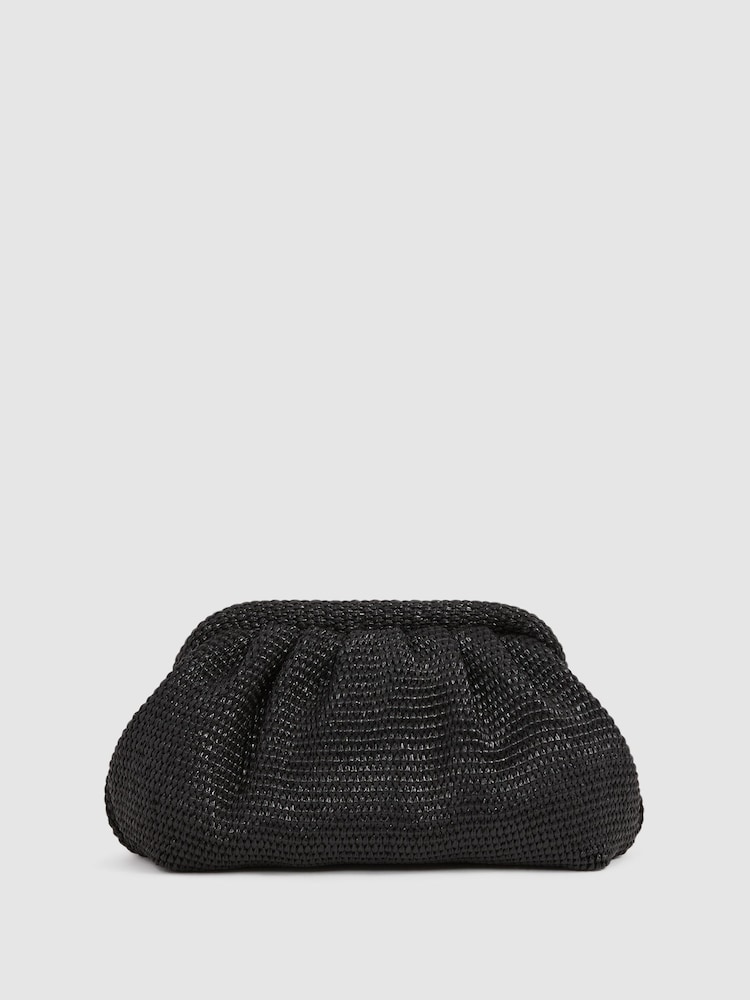 Reiss Black Gia Raffia Clutch Bag - Image 1 of 6