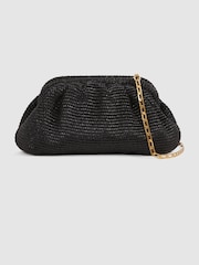 Reiss Black Gia Raffia Clutch Bag - Image 4 of 6