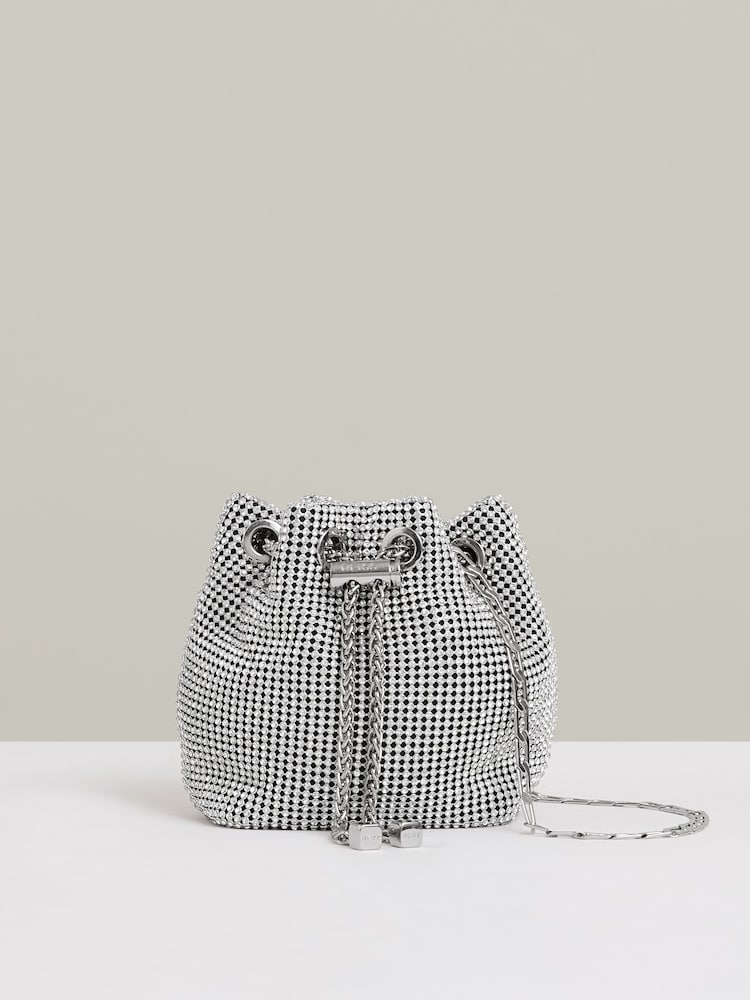Reiss Silver Demi Crystal Bucket Mini Bag - Image 1 of 6