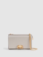 Reiss Grey Picton Leather Chain Crossbody Bag - Image 1 of 5