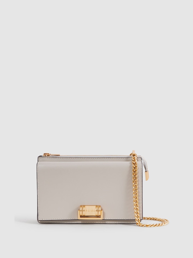 Reiss Grey Picton Leather Chain Crossbody Bag - Image 1 of 5 Reiss Grey Picton Leather Chain Crossbody Bag - Image 1 of 5