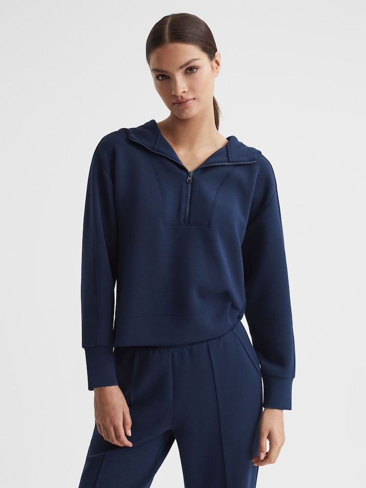 Reiss Navy Jemma Half-Zip Hoodie - Image 1 of 5