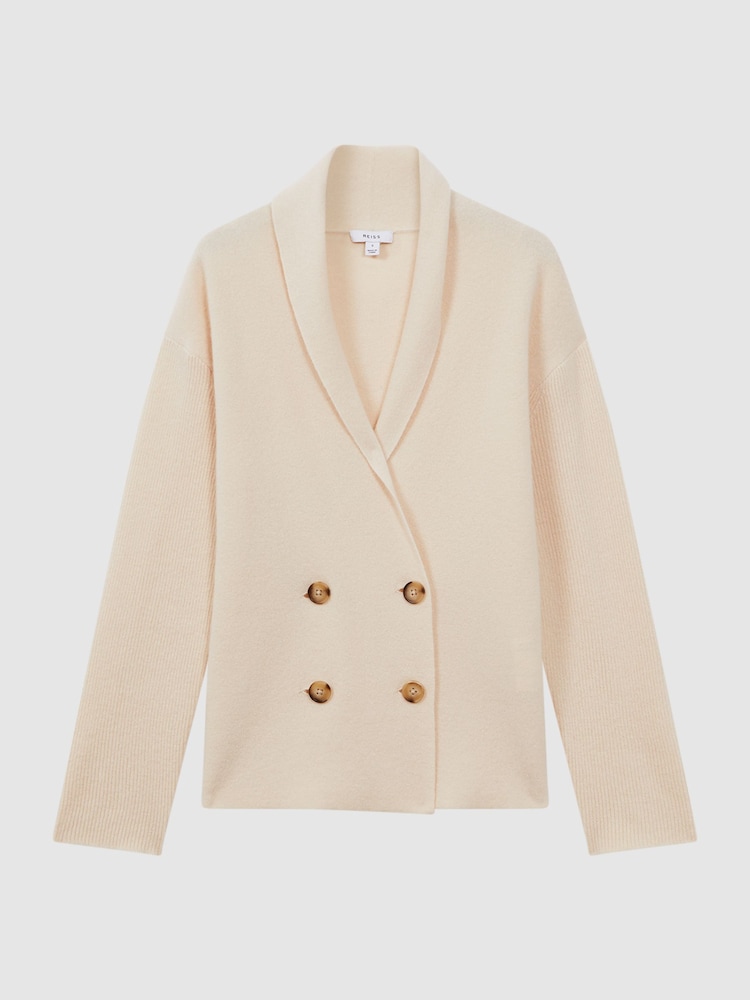 Reiss Cream Sara Wool-Cashmere Double Breasted Cardigan - Image 2 of 5