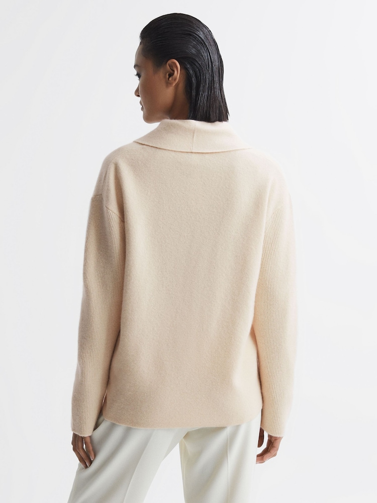 Reiss Cream Sara Wool-Cashmere Double Breasted Cardigan - Image 5 of 5