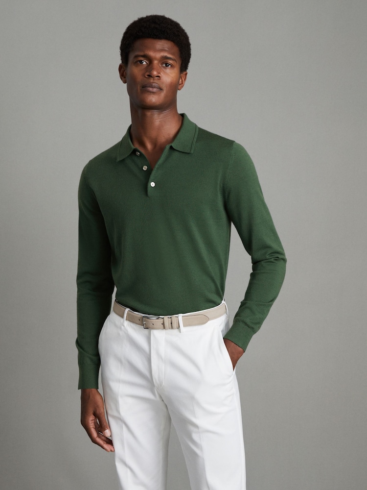 Reiss Hunting Green Trafford Merino Wool Polo Shirt - Image 1 of 6