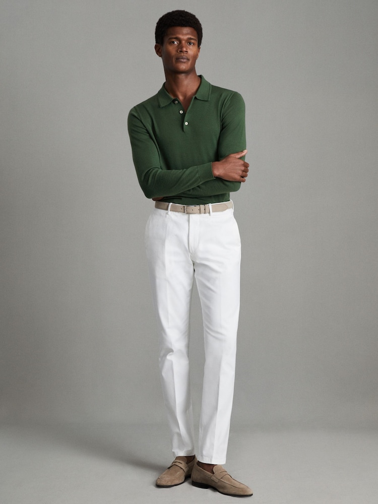 Reiss Hunting Green Trafford Merino Wool Polo Shirt - Image 2 of 6