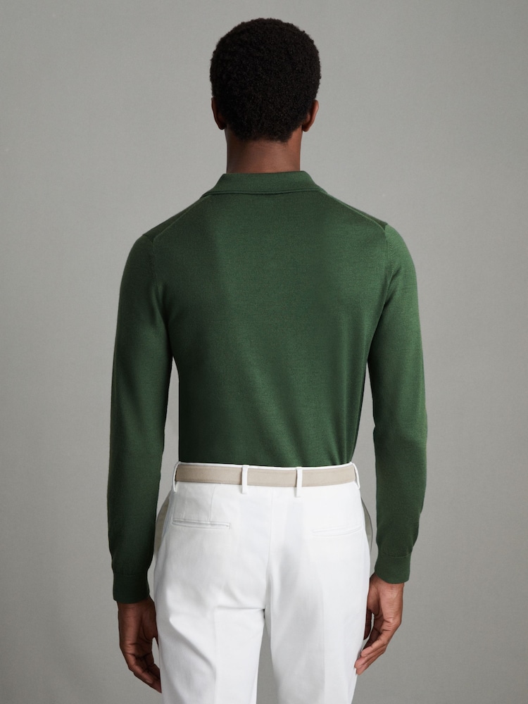 Reiss Hunting Green Trafford Merino Wool Polo Shirt - Image 3 of 6