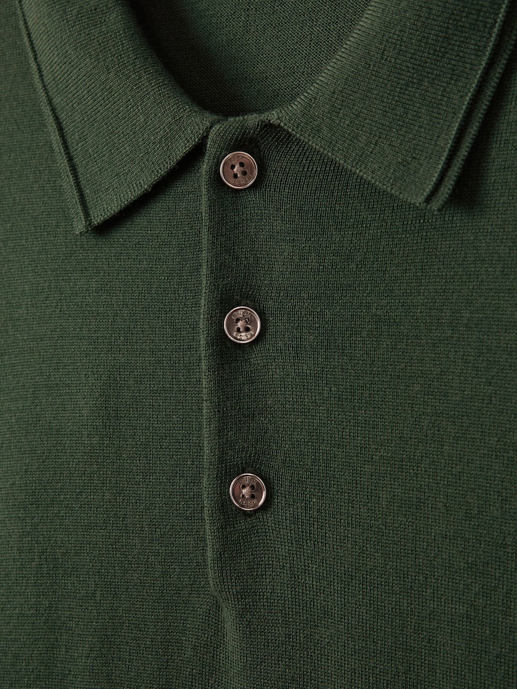 Reiss Hunting Green Trafford Merino Wool Polo Shirt - Image 6 of 6