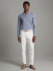 Reiss China Blue Trafford Merino Wool Polo Shirt - Image 2 of 6