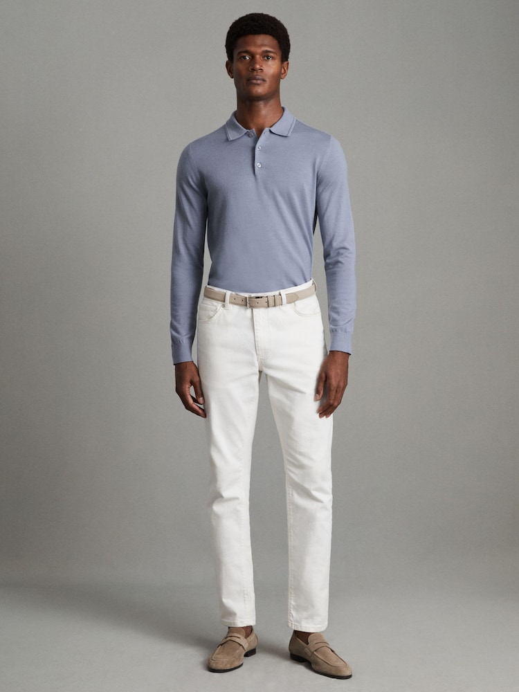 Reiss China Blue Trafford Merino Wool Polo Shirt - Image 2 of 6