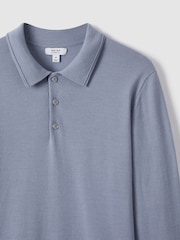 Reiss China Blue Trafford Merino Wool Polo Shirt - Image 5 of 6
