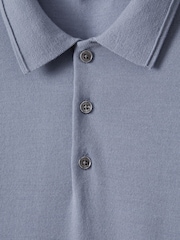 Reiss China Blue Trafford Merino Wool Polo Shirt - Image 6 of 6