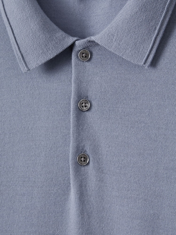 Reiss China Blue Trafford Merino Wool Polo Shirt - Image 6 of 6