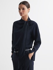 Reiss Navy Hazel Tie Neck Blouse - Image 1 of 5
