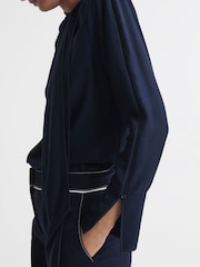 Reiss Navy Hazel Tie Neck Blouse - Image 4 of 5
