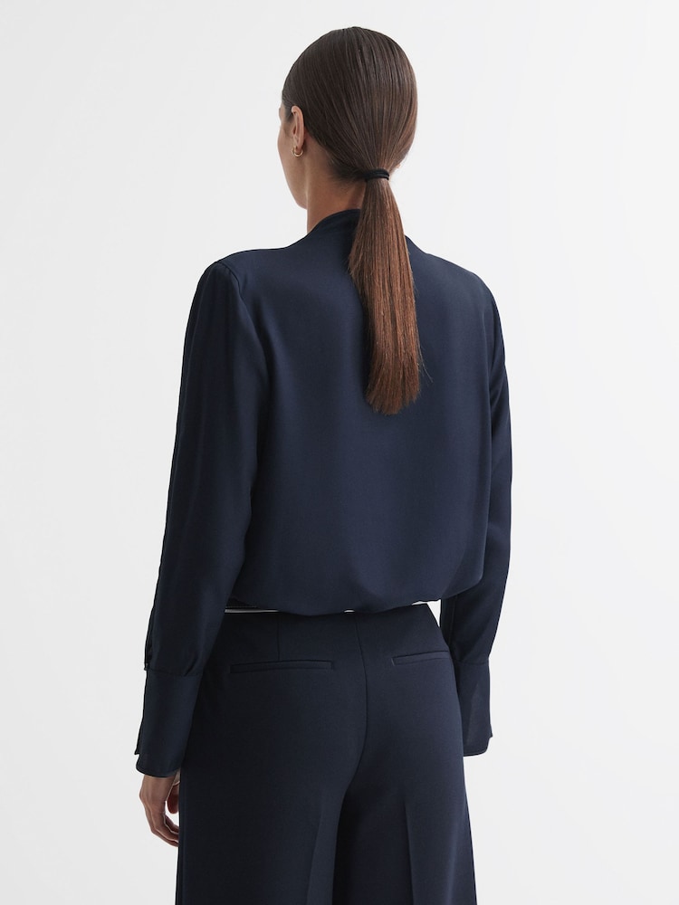 Reiss Navy Hazel Tie Neck Blouse - Image 5 of 5 Reiss Navy Hazel Tie Neck Blouse - Image 5 of 5