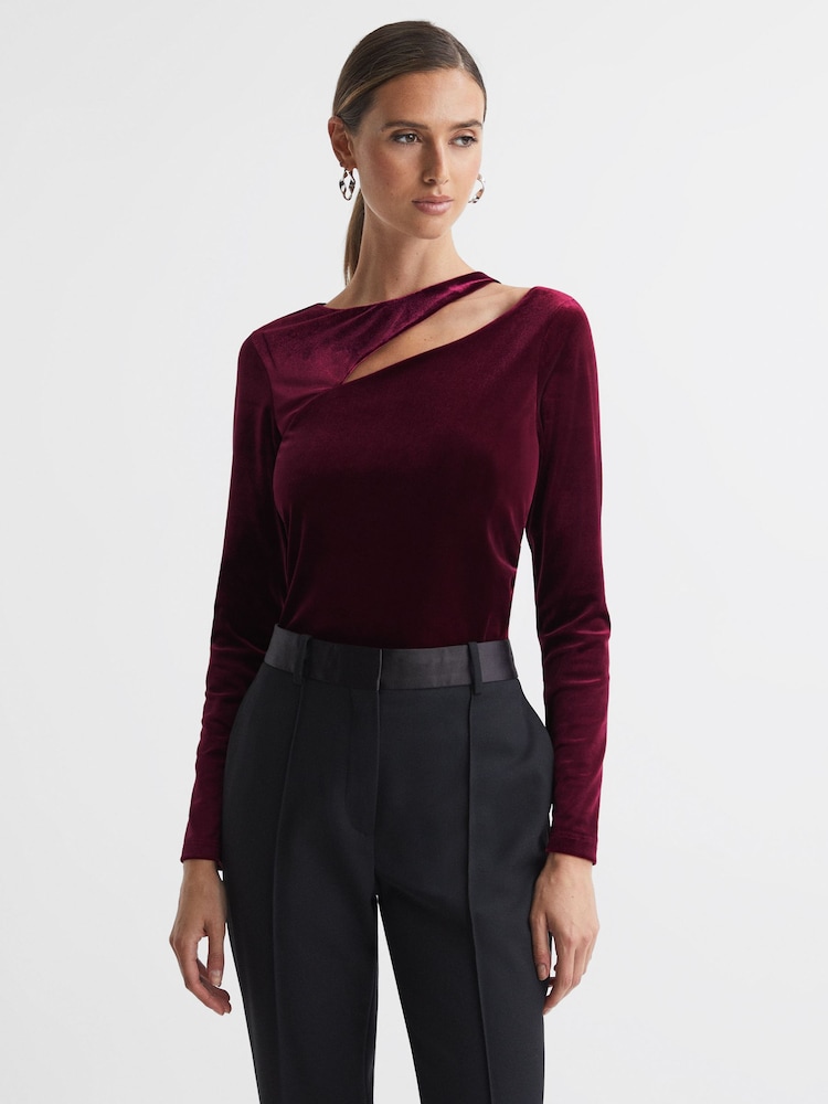 Reiss Berry Mila Velvet Cut-Out Top - Image 1 of 5