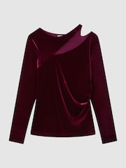 Reiss Berry Mila Velvet Cut-Out Top - Image 2 of 5