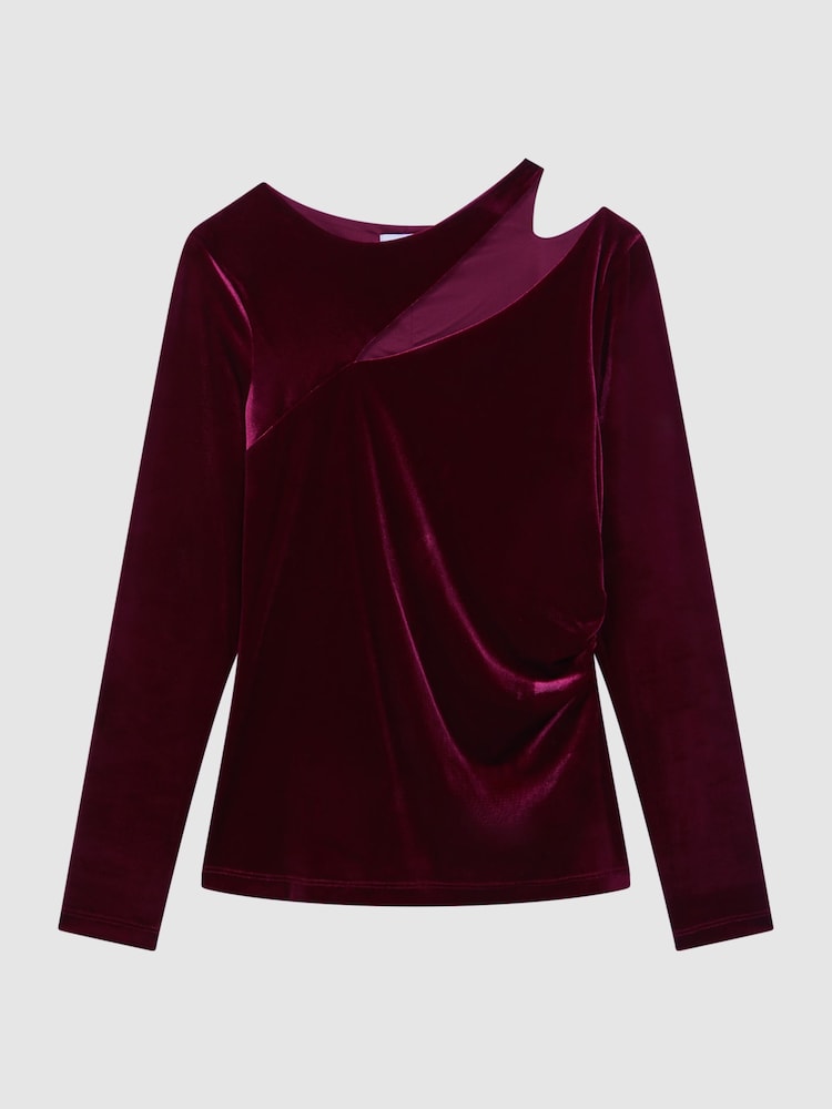 Reiss Berry Mila Velvet Cut-Out Top - Image 2 of 5