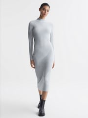 Reiss Grey Mara Knitted Bodycon Midi Dress - Image 1 of 6