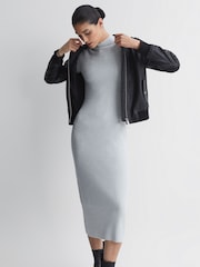 Reiss Grey Mara Knitted Bodycon Midi Dress - Image 3 of 6