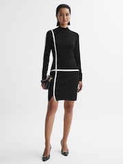 Reiss Black/Ivory Annie Knitted Bodycon Mini Dress - Image 1 of 4