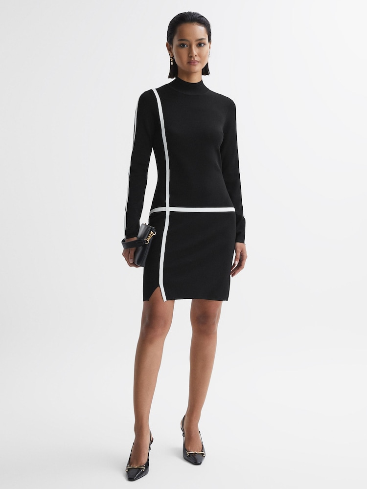 Reiss Black/Ivory Annie Knitted Bodycon Mini Dress - Image 1 of 4