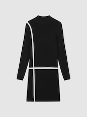 Reiss Black/Ivory Annie Knitted Bodycon Mini Dress - Image 2 of 4